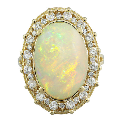 7.00 Carat Opal 14K Yellow Gold Diamond Ring - Fashion Strada
