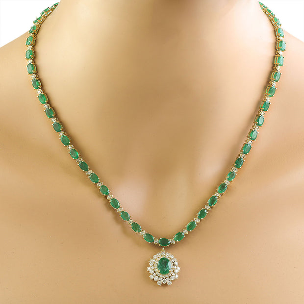 30.90 Carat Emerald 14K Yellow Gold Diamond Necklace - Fashion Strada