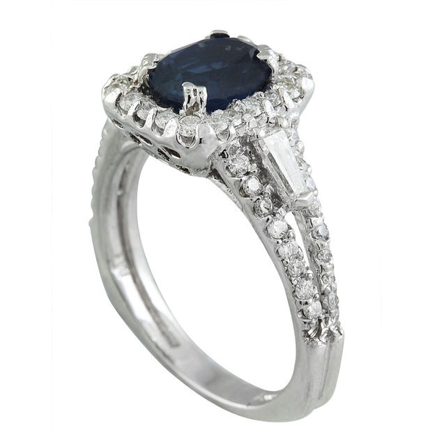 3.10 Carat Sapphire 14K White Gold Diamond Ring - Fashion Strada