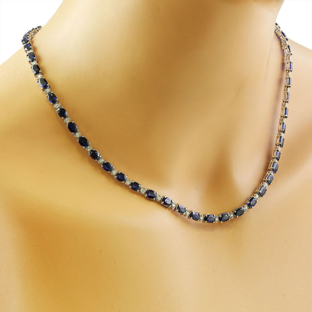 34.39 Carat Sapphire 14K White Gold Diamond Necklace - Fashion Strada