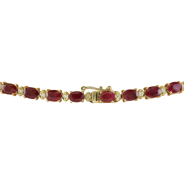 33.31 Carat Ruby 14K Yellow Gold Diamond Necklace - Fashion Strada
