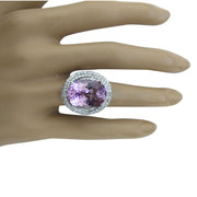15.42 Carat Kunzite 14K White Gold Diamond Ring - Fashion Strada