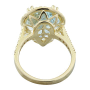 7.50 Carat Aquamarine 14K Yellow Gold Diamond Ring - Fashion Strada