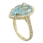 7.50 Carat Aquamarine 14K Yellow Gold Diamond Ring - Fashion Strada