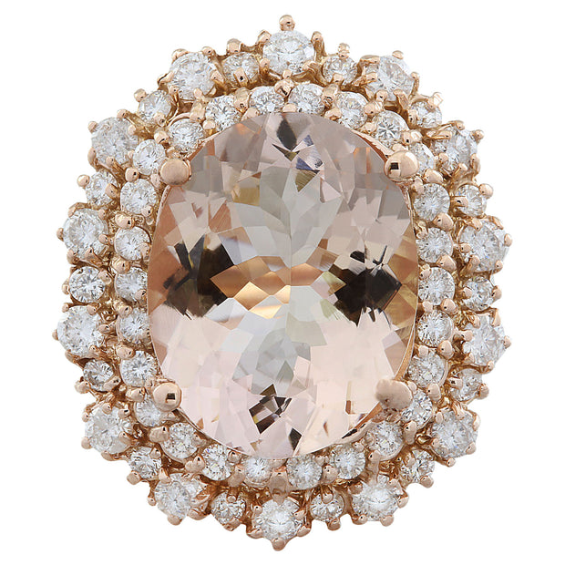 11.22 Carat Morganite 14K Rose Gold Diamond Ring - Fashion Strada