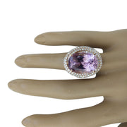 19.30 Carat Kunzite 14K Rose Gold Diamond Ring - Fashion Strada