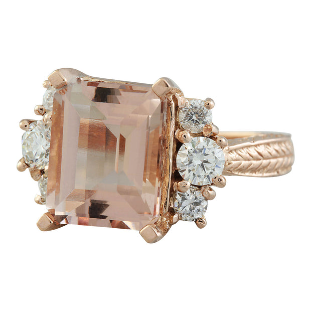 5.30 Carat Morganite 14K Rose Gold Diamond Ring - Fashion Strada