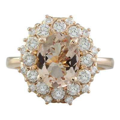 3.90 Carat Morganite 14K Rose Gold Diamond Ring - Fashion Strada