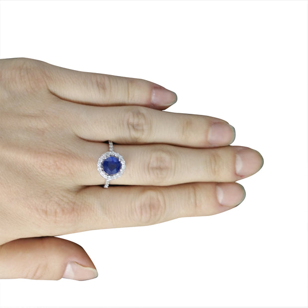 2.61 Carat Sapphire 14K White Gold Diamond Ring - Fashion Strada