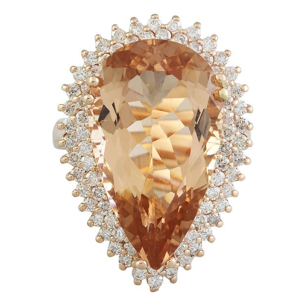 14.42 Carat Morganite 14K Rose Gold Diamond Ring - Fashion Strada