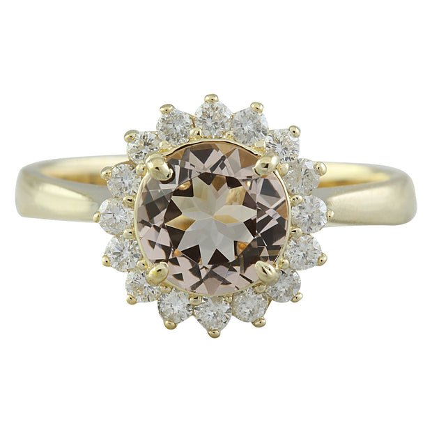 1.50 Carat Morganite 14K Yellow Gold Diamond Ring - Fashion Strada