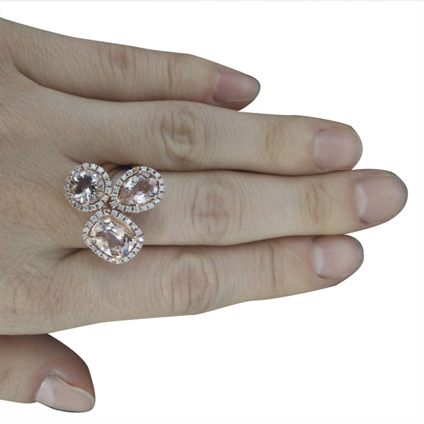 5.69 Carat Morganite 14K Rose Gold Diamond Ring - Fashion Strada