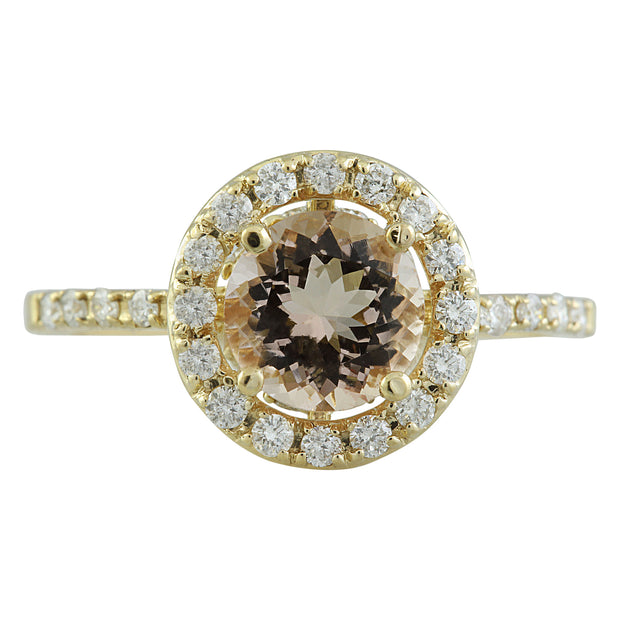 1.60 Carat Morganite 14K Yellow Gold Diamond Ring - Fashion Strada