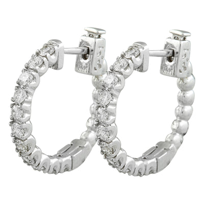 1.10 Carat 14K White Gold Diamond Hoop Earrings - Fashion Strada