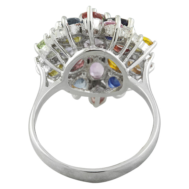 6.60 Carat Sapphire 14K White Gold Diamond Ring - Fashion Strada