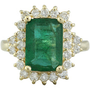 3.72 Carat Emerald 14K Yellow Gold Diamond Ring - Fashion Strada