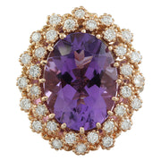 10.19 Carat Amethyst 14K Rose Gold Diamond Ring - Fashion Strada