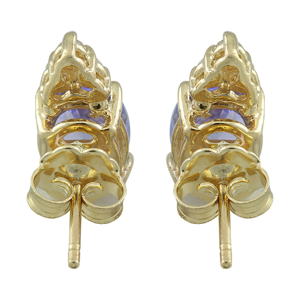 2.79 Carat Tanzanite 14K Yellow Gold Diamond Earrings - Fashion Strada