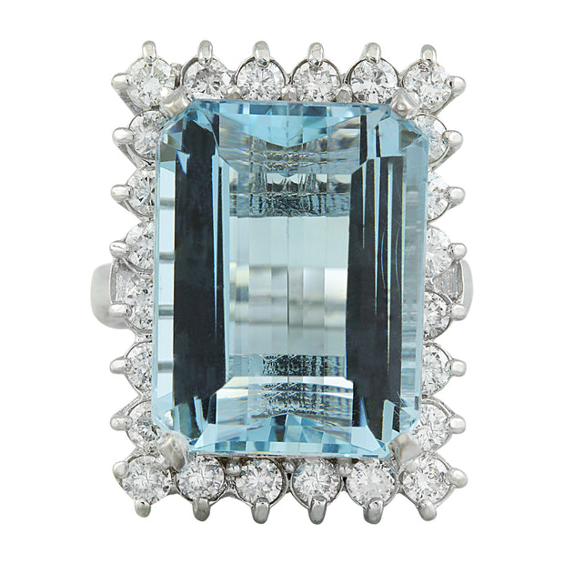 28.80 Carat Aquamarine 14K White Gold Diamond Ring - Fashion Strada