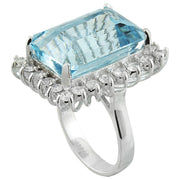 28.80 Carat Aquamarine 14K White Gold Diamond Ring - Fashion Strada