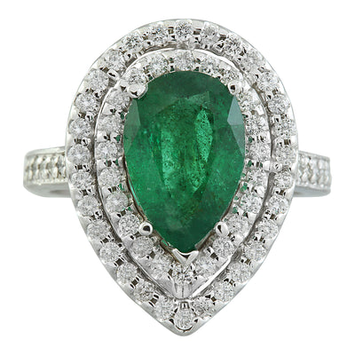 3.50 Carat Emerald 14K White Gold Diamond Ring - Fashion Strada