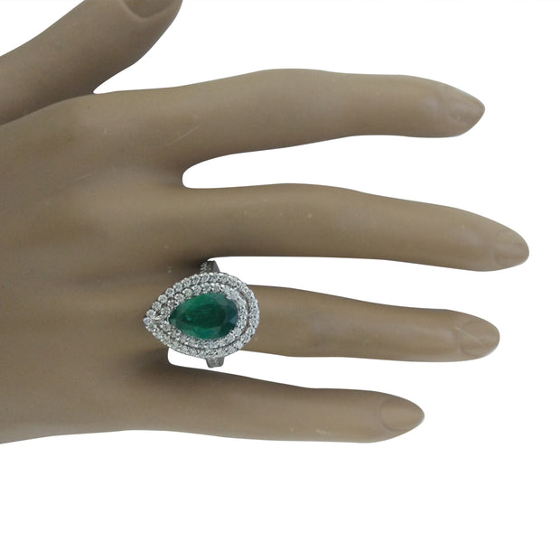 3.50 Carat Emerald 14K White Gold Diamond Ring - Fashion Strada
