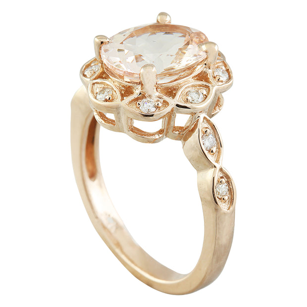 2.77 Carat Morganite 14K Rose Gold Diamond Ring - Fashion Strada