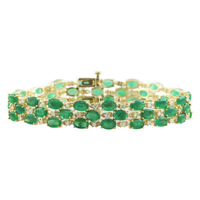 22.88 Carat Emerald 14K Yellow Gold Diamond Bracelet - Fashion Strada