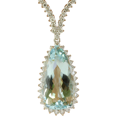 18.80 Carat Aquamarine 18K White Gold Diamond Necklace - Fashion Strada