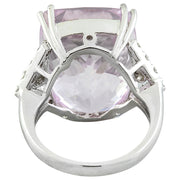 32.39 Carat Kunzite 14K White Gold Diamond Ring - Fashion Strada