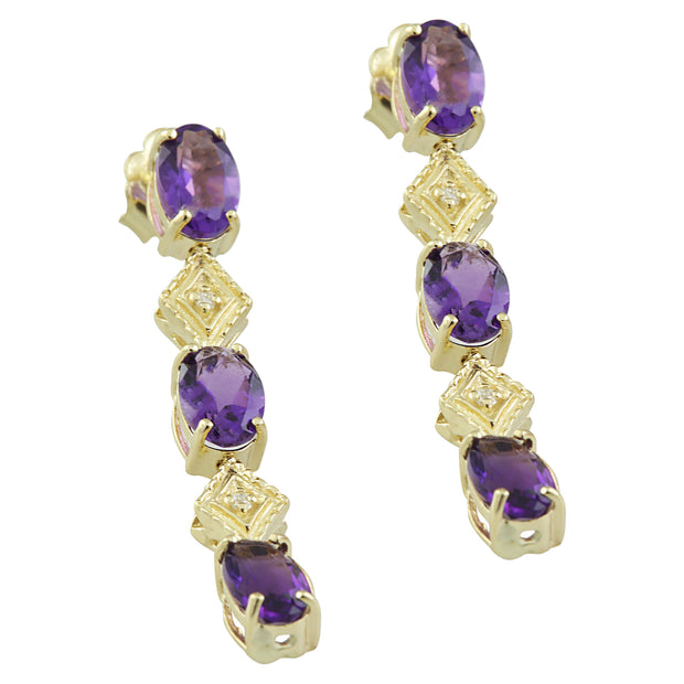 2.65 Carat Amethyst 14K Yellow Gold Diamond Earrings - Fashion Strada