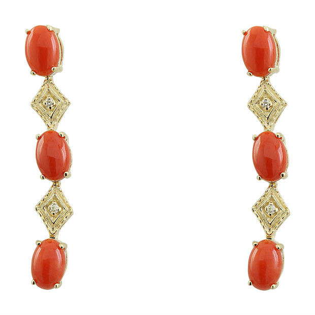 2.65 Carat Coral 14K Yellow Gold Diamond Earrings - Fashion Strada