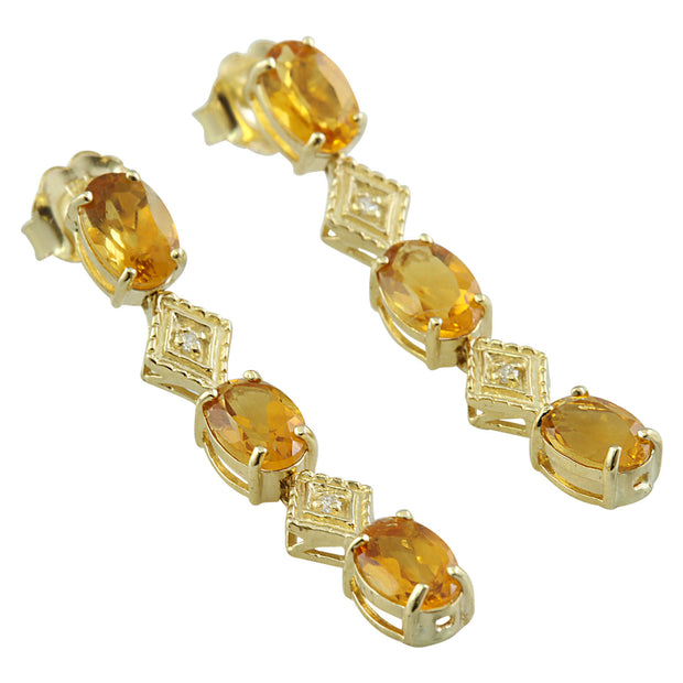 2.65 Carat Citrine 14K Yellow Gold Diamond Earrings - Fashion Strada