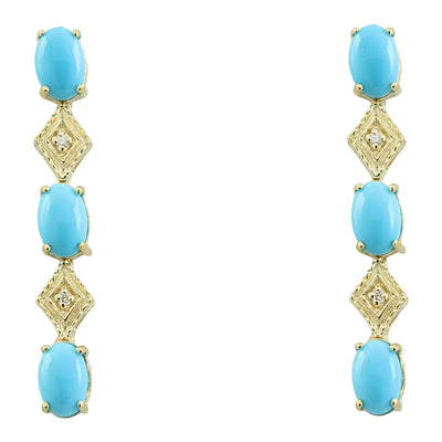 2.65 Carat Turquoise 14K Yellow Gold Diamond Earrings - Fashion Strada