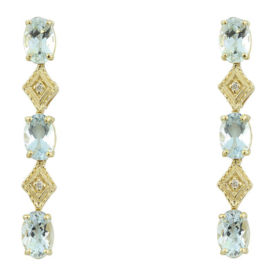 2.65 Aquamarine 14K Yellow Gold Diamond Earrings - Fashion Strada