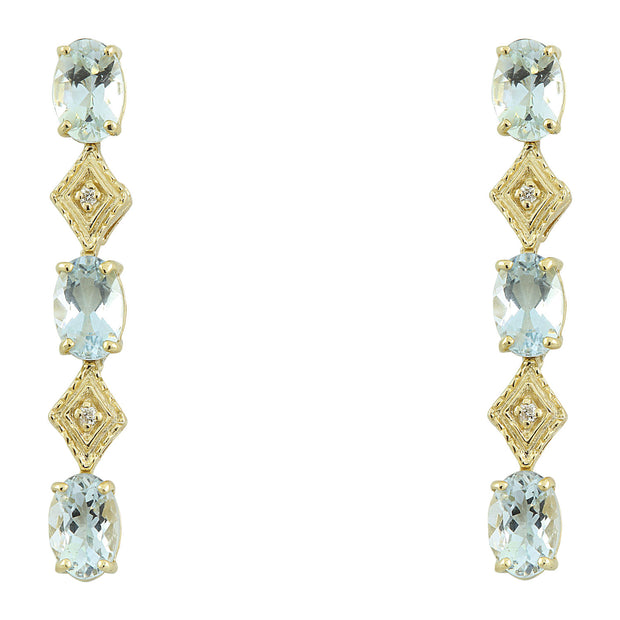 2.65 Aquamarine 14K Yellow Gold Diamond Earrings - Fashion Strada