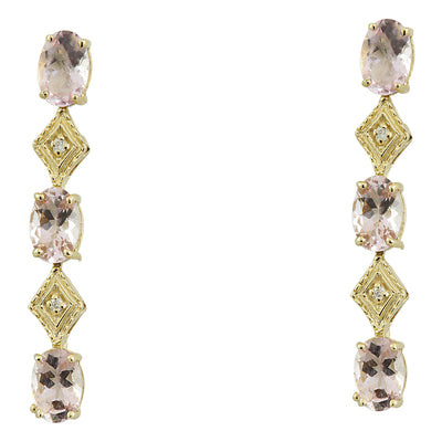 2.65 Carat Morganite 14K Yellow Gold Diamond Earrings - Fashion Strada