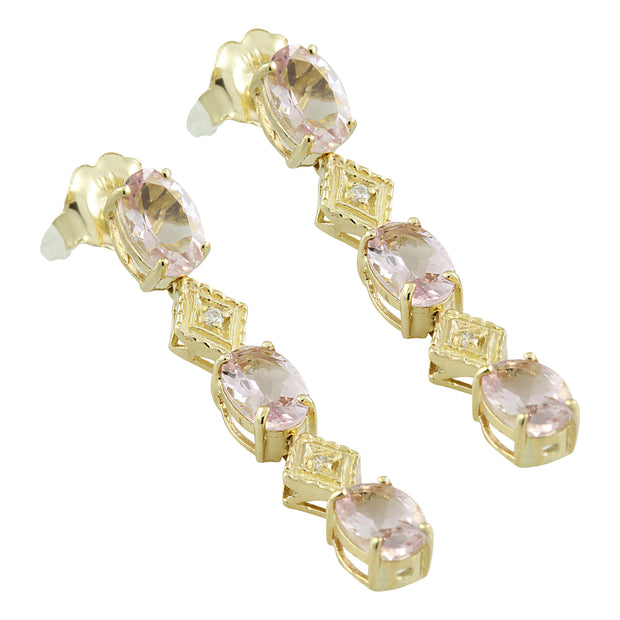 2.65 Carat Morganite 14K Yellow Gold Diamond Earrings - Fashion Strada