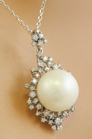 1.10 Carat 14.85mm Pearl 14K White Gold Diamond Necklace - Fashion Strada