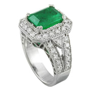 3.92 Carat Emerald 14K White Gold Diamond Ring - Fashion Strada