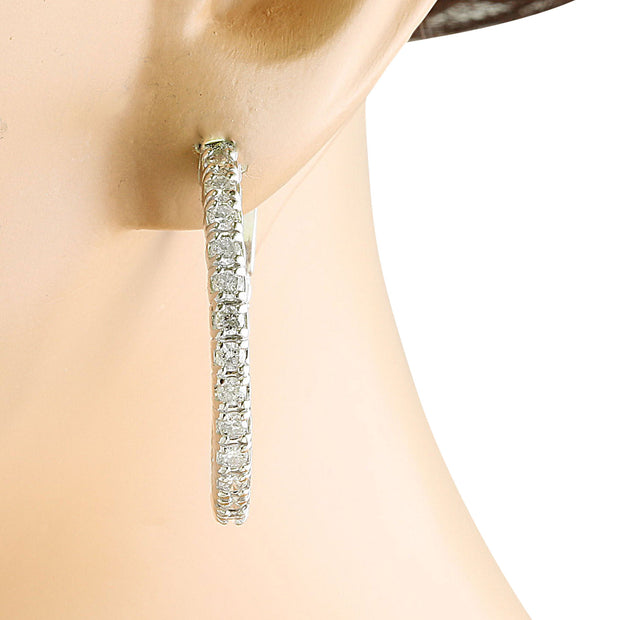 1.40 Carat 14K White Gold Diamond Hoop Earrings - Fashion Strada