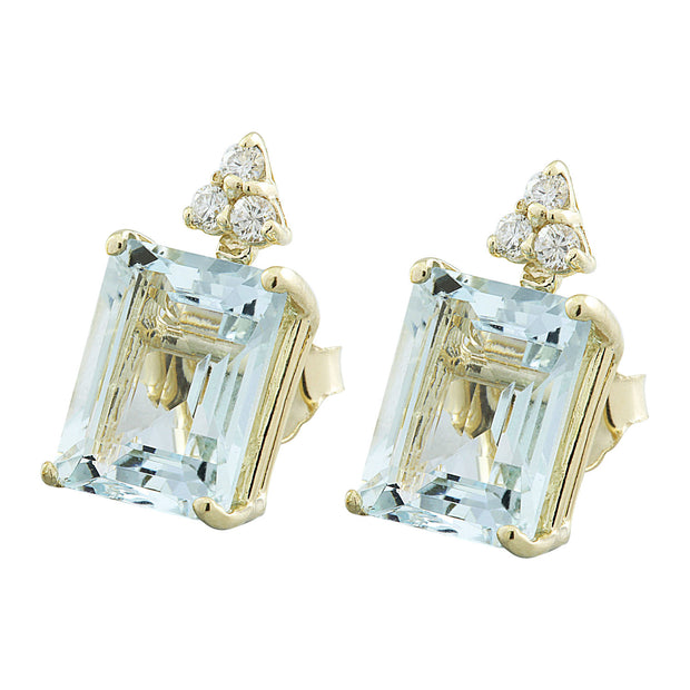 5.18 Carat Aquamarine 14K Yellow Gold Diamond Earrings - Fashion Strada