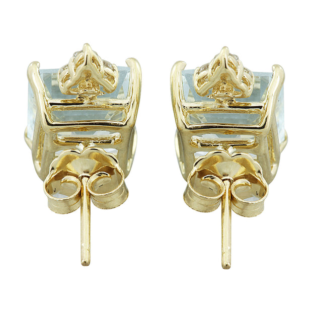5.18 Carat Aquamarine 14K Yellow Gold Diamond Earrings - Fashion Strada