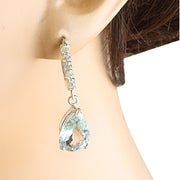 6.45 Carat Aquamarine 14K White Gold Diamond Earrings - Fashion Strada