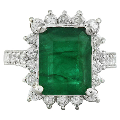5.03 Carat Emerald 14K White Gold Diamond Ring - Fashion Strada
