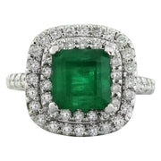 4.10 Carat Emerald 14K White Gold Diamond Ring - Fashion Strada