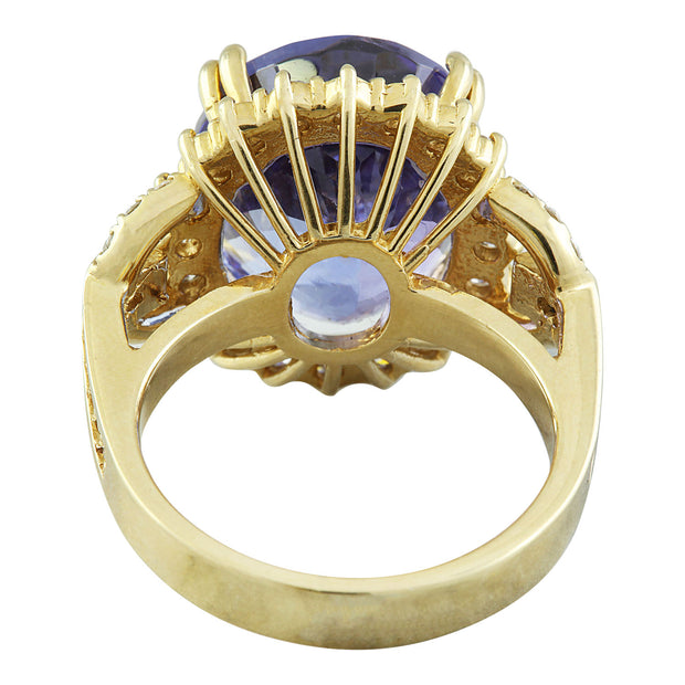 20.15 Carat Tanzanite 14K Yellow Gold Diamond Ring - Fashion Strada
