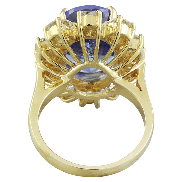 14.70 Carat Tanzanite 14K Yellow Gold Diamond Ring - Fashion Strada