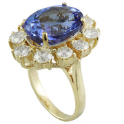 14.70 Carat Tanzanite 14K Yellow Gold Diamond Ring - Fashion Strada