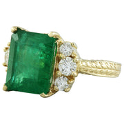 6.10 Carat Emerald 14K Yellow Gold Diamond Ring - Fashion Strada
